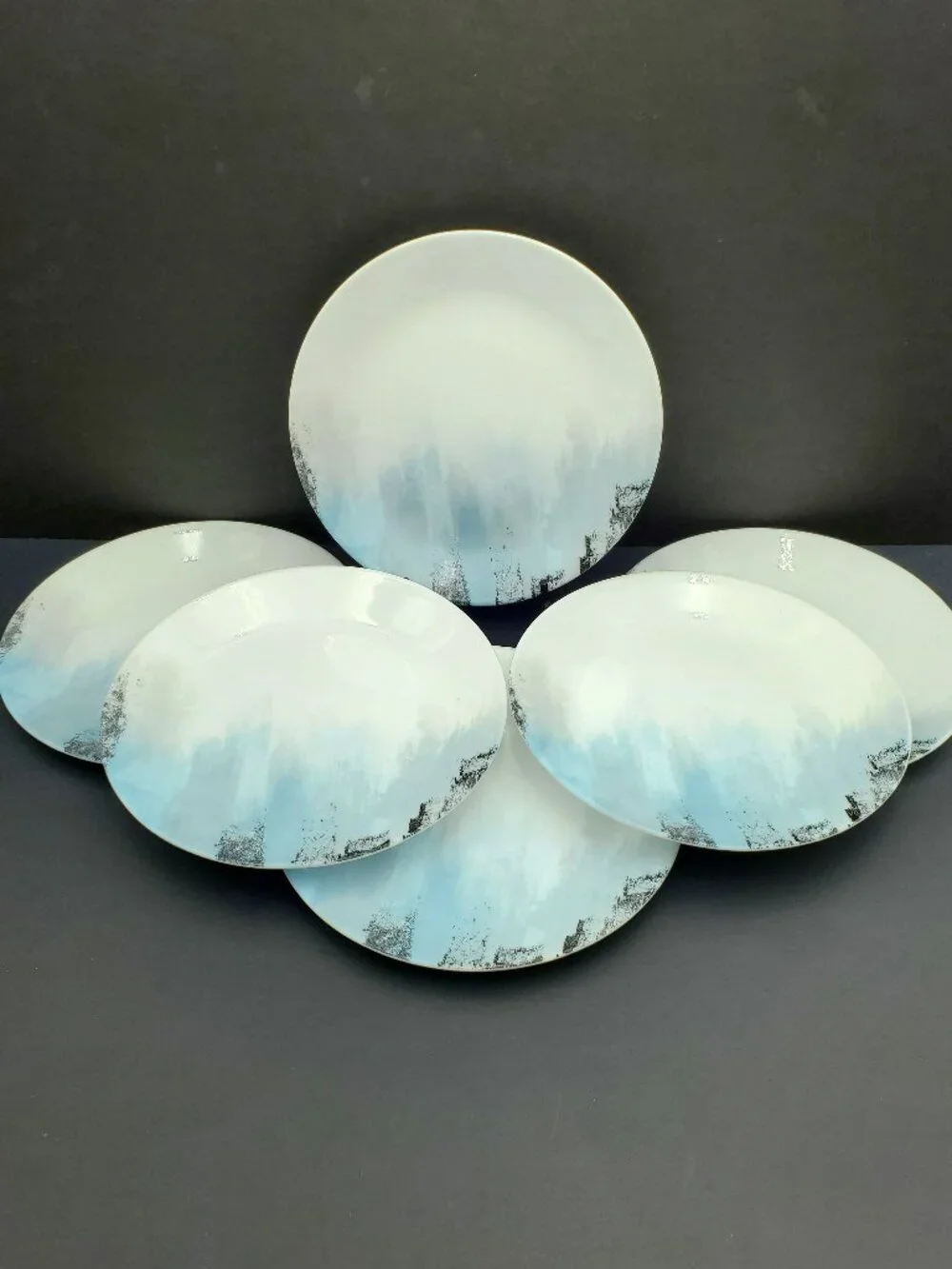 Corelle Tranquil Reflection Luncheon Plates Blue Gray Brushstrokes Salad Plates